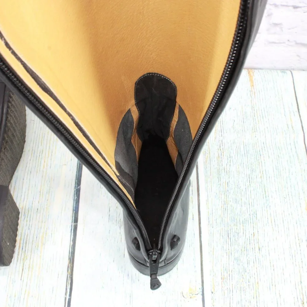 *Unbranded Black Leather Pull On Cap Toe Back Zipper Tall Boots Size 10.5 - Picture 7 of 9